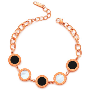 Pulsera de Cadena de Moda de 12 mm con Números Romanos Incrustados, Concha Negra y Blanca, Tono Dorado, Regalo de Joyería - Product Image 2