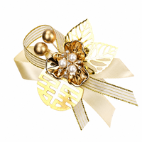Corsage de poignet en métal Double Bonheur avec ruban de perles, fleur de main pour mariée, demoiselle d'honneur, décoration traditionnelle pour mariage, banquet et fête