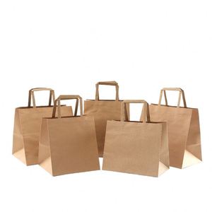 Bolsas de papel kraft de base ancha en stock para llevar comida, al por mayor, para panadería, repostería, pizza, té con leche - Product Image 1
