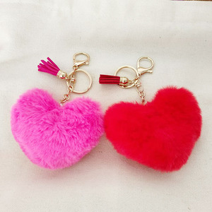 Wholesale <strong>Red</strong> Fluffy Pom Pom Keychain Soft Cartoon Bag Pendant Heart Faux Fur Car Flower Plush <strong>Pompom</strong> for Cars - Product Image 6