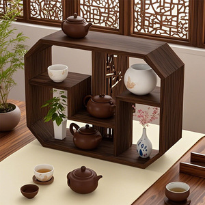 Pequeño Soporte Plegable para Tazas de Té, Soporte de Almacenamiento de Tres Niveles, Nuevo Estilo Chino, Decoración de Escritorio, Exhibidor de Tazas de Té - Product Image 4