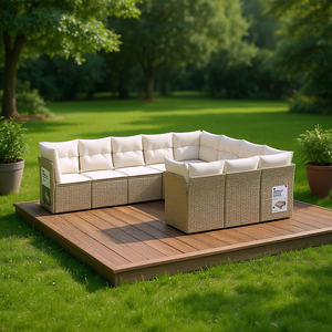 Ensemble de canapés de jardin modulaires Ikea en rotin beige, mobilier d'extérieur au design contemporain, coussins en mousse haute densité - Product Image 2