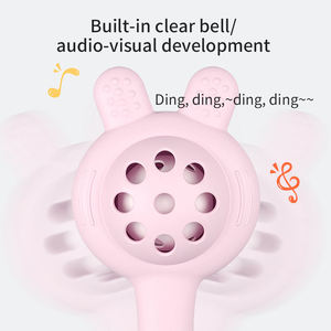 Jouets de dentition et hochets en silicone 2-en-1 Lapin avec étui de rangement – Cadeau pour nouveau-né, développement sensoriel et motricité fine - Product Image 3