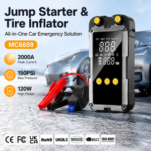 Portable <b>Car</b> Air Compressor Tire Inflator with Jump Starter LED Light Powerbank SOS Rescue Digital Pressure Gauge 150PSI OEM ODM - Product Image 2