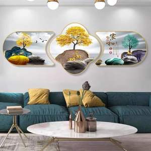 Salon peinture décorative en forme de <span class=keywords><strong>triptyque</strong></span> hexagonal peinture murale atmosphère invitant la richesse cristal porcelaine - Product Image 5