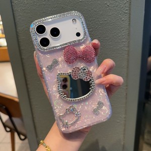 Funda de lujo para teléfono móvil con diseño de lazo de diamantes y gatito, efecto espejo y mármol, para iPhone 11 12 13 14 15 16 17 Pro Max, venta al por mayor - Product Image 2