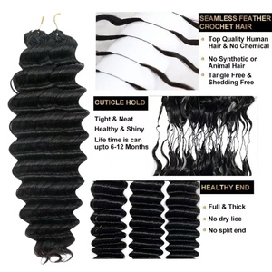 <span class=keywords><strong>Cheveux</strong></span> humains en vrac au crochet, ondulés profonds, sans nœuds, sans perte, pour femmes, noir naturel, vente en gros d'usine - Product Image 2