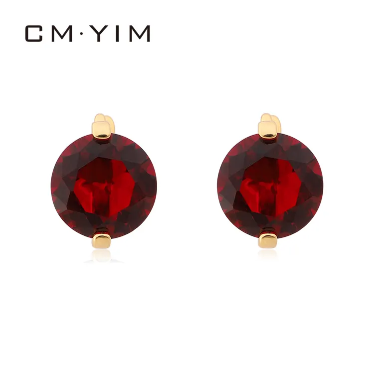 Cm yim jewelry brincos incrustados da moda, pedra vermelha, simples, broca, brincos, design da moda, 24k