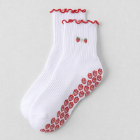 Chaussettes de Pilates personnalisées antidérapantes avec bordure festonnée et broderie florale pour femmes, chaussettes de yoga