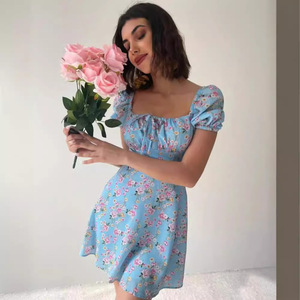 Robe florale pour femme 2026, élastique, manches courtes bouffantes, motif floral - Product Image 4