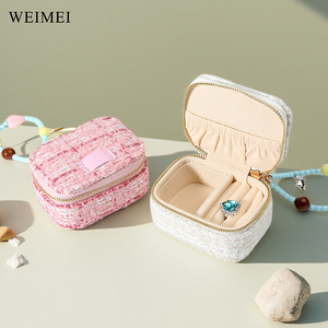 WEIMEI Custom Macaron-colored Portable Jewelry Storage Bag Jewelry Travel Organizer <b>Box</b> Ring Necklace <b>Earring</b> with Beaded Chain - Product Image 6
