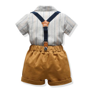 Ensemble de tenue de gentleman formel pour bébés garçons, <span class=keywords><strong>chemise</strong></span> <span class=keywords><strong>avec</strong></span> nœud <span class=keywords><strong>papillon</strong></span> et short à bretelles d'été, pour mariage, fête et anniversaire - Product Image 3