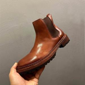 Bottes Chelsea en cuir marron délavé pour homme, faites à la main, à lacets, style rétro streetwear, chaussures d'hiver et d'été, semelle épaisse - Product Image 1