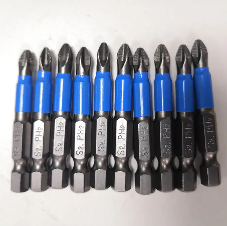 10 pièces/ensemble 50mm anti-dérapant Bits Tête de Lot PH2 Tournevis S2 Magnétique Fort Vent Tête Tête de Tournevis Bits