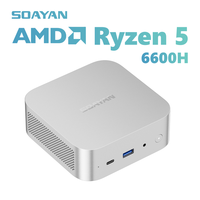 AMD Ryzen 5 6600H With LPDDR5 NVMe PCIe Gen 3 SSD 4K Triple Display Quiet Operation Mini - PCS for Windows 11 Pro and Linux OS