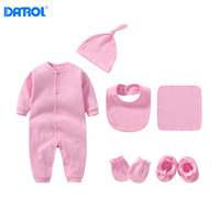 Ensemble de 6 pièces de vêtements en coton pour nouveau-né, couleur unie, manches longues, barboteuse pour bébé