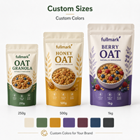 Sachet Doypack vertical en plastique de qualité alimentaire 300g avec logo personnalisé, fermeture éclair, résistant à l'humidité, pour snacks d'avoine