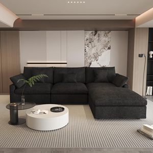 ชุดโซฟาโมดูลาร์สีดำคลาวด์ ยี่ห้อ EU VOXHOME เฟอร์นิเจอร์ทันสมัย ผ้าลินินผสม สำหรับห้องนั่งเล่น 3 4 5 6 7 ที่นั่ง - Product Image 2
