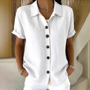 <span class=keywords><strong>Camicia</strong></span> da <span class=keywords><strong>Donna</strong></span> Casual Comoda in Cotone e <span class=keywords><strong>Lino</strong></span> Lavabile a Maniche Corte con Bottoni - Product Image 4