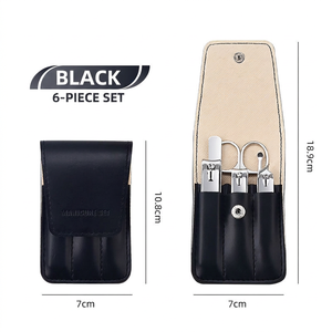 Portable 6 Piece Manicure <b>Pedicure</b> <b>Set</b> Stainless Steel Nail Clipper Kit with Scissors Cuticle Tool Leather Case Gift - Product Image 5
