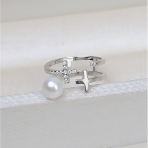 Anneau double en argent S925, anneau ouvert pour femme, anneau de vie avec perle de vermillon réglable, accessoires, support vide 267 - Product Image 3