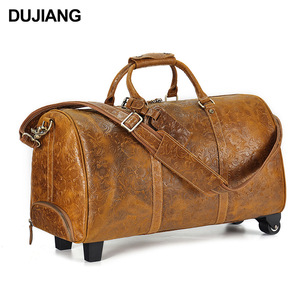 Dujiang Crazy Horse Leather Luggage Bag 20-35L Trolley Travel <b>Suitcase</b> Unisex - Product Image 5