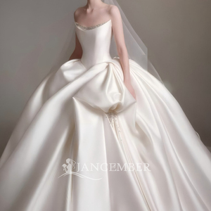 Lsjj159 Strapless Crystal Beaded Satin Ball Gown <b>Wedding</b> Dress Sparkling Luxurious Bridal Gown In Stock Jancember - Product Image 6