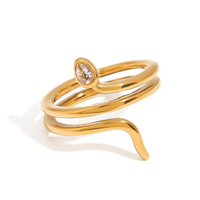 Bague triple couche serpent en acier inoxydable plaqué or 18 carats avec zircon blanc J&D