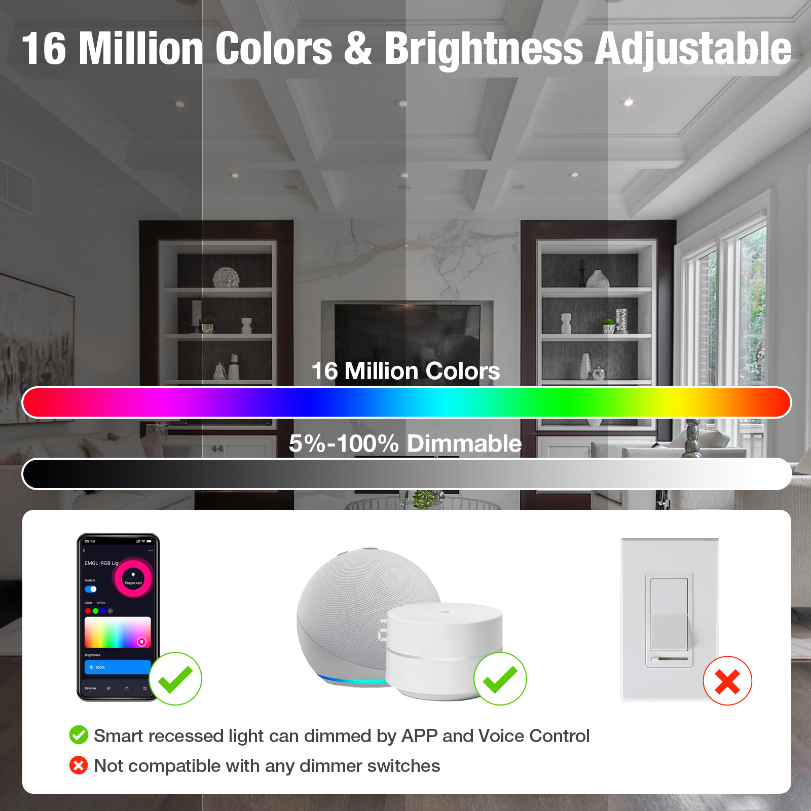 OEM ODM LED Aluminum Contemporary White Living Room Changing Wireless WiFi Tuya App Control RGBCW Alexa Google Smart Interior · image 5