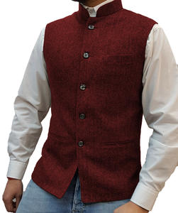 Gilets de costume de mariage rouge noir bordeaux pour hommes en tweed <span class=keywords><strong>gilet</strong></span> de robe coupe ajustée pour hommes vente en gros - Product Image 1
