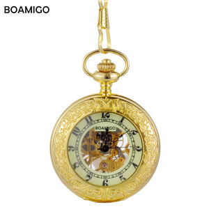 นาฬิกาพกผู้ชาย <span class=keywords><strong>BOAMIGO</strong></span> รุ่นโครงกระดูกสีทอง ระบบอนาล็อก สายโซ่หรูหรา นาฬิกาจักรกล ของขวัญ สไตล์โบราณ Reloj Hombre - Product Image 3