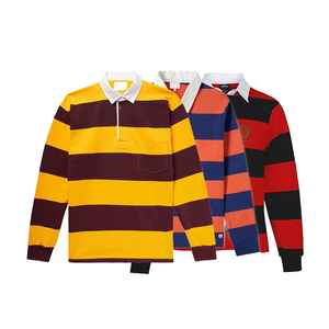 Uniforme personnalisé de haute qualité Chemises de golf à rayures Sweat-shirt de rugby Broderie à manches longues Chemise de rugby en coton polyester pour hommes - Product Image 3