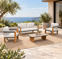 DWOO Ensemble de canapé modulable 4 pièces OEM personnalisé avec pieds en aluminium à effet bois et plateau en verre effet marbre pour patio
