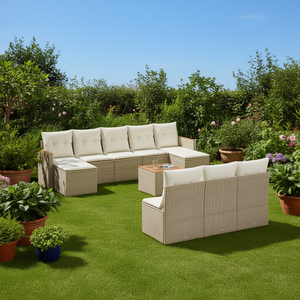 Conjunto de Sofás de Jardín de Ratán Beige, Muebles Modulares para Exteriores, Diseño Contemporáneo Cómodo, Cojines de Espuma de Alta Densidad - Product Image 2