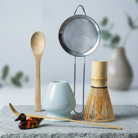 Ensemble fouet à matcha avec bol, support pour fouet, fouet en bambou, cuillère, tamis, kit complet d'outils pour la préparation du matcha pour la maison et la cuisine