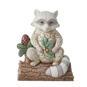 Resin Crafts Animal Decorative Knick knacks White Woodland Raccoon and Pinecone home decor living room decoration sculptures