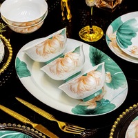 Service de vaisselle en porcelaine haute blanche de Jingdezhen 2026, motif fleur de lotus sous glaçure, compatible micro-ondes, coffret cadeau