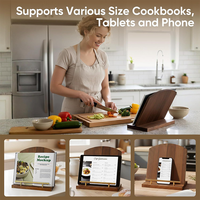 Support de livre de cuisine moderne en bois avec barre métallique dorée, à un seul niveau, pour la cuisine et le bureau (vente en gros)