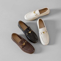 Mocassins en peau de mouton pleine fleur pour femmes, chaussures plates à enfiler, en cuir véritable, avec boucle en métal, bout rond, CN 35-40