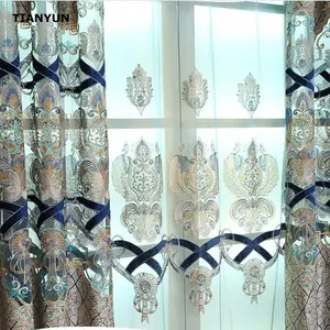 European Style Luxury Embroidery Window Curtains With Attached Valance For Living Room