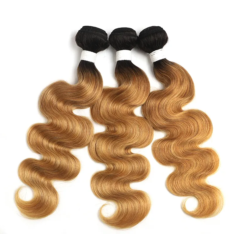 Cheap Human Hair Brazilian 1b/27 Pre Colored Extensions Cuticle Aligned Hair Bright Ombre 1b/27 Body Wave Hair Bundles