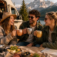Mug à bière et vin ovale en acier inoxydable à paroi simple de 14/18 oz, motif martelé, avec poignée, idéal pour les voyages – Vente en gros personnalisée