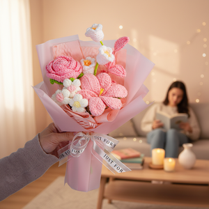 Ramo de Flores Tejidas con Hilos Mixtos de Rosa y Tulipán para el Día de la Madre o Graduación - Product Image 1