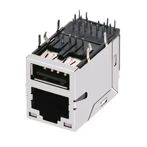 עם 1000Base-T מגנטי ו-usb 2.0 משולבת נקבה RG45 Cat5 מחבר RJ45 שקע 0821-1X1T-32-F