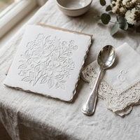 Invitation de mariage de luxe gaufrée à motif floral sur papier spécial à bords festonnés - Carte d'invitation élégante à thème floral en relief profond pour fête