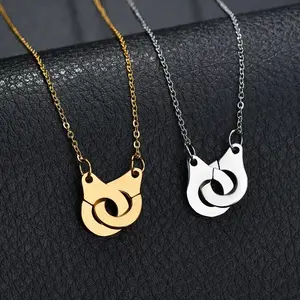 Stainless Steel Silver Rose Gold 18K Gold Handcuffs Pendant Paper Clip Chain Necklace for Couple Friendship Valentine's Day Gift