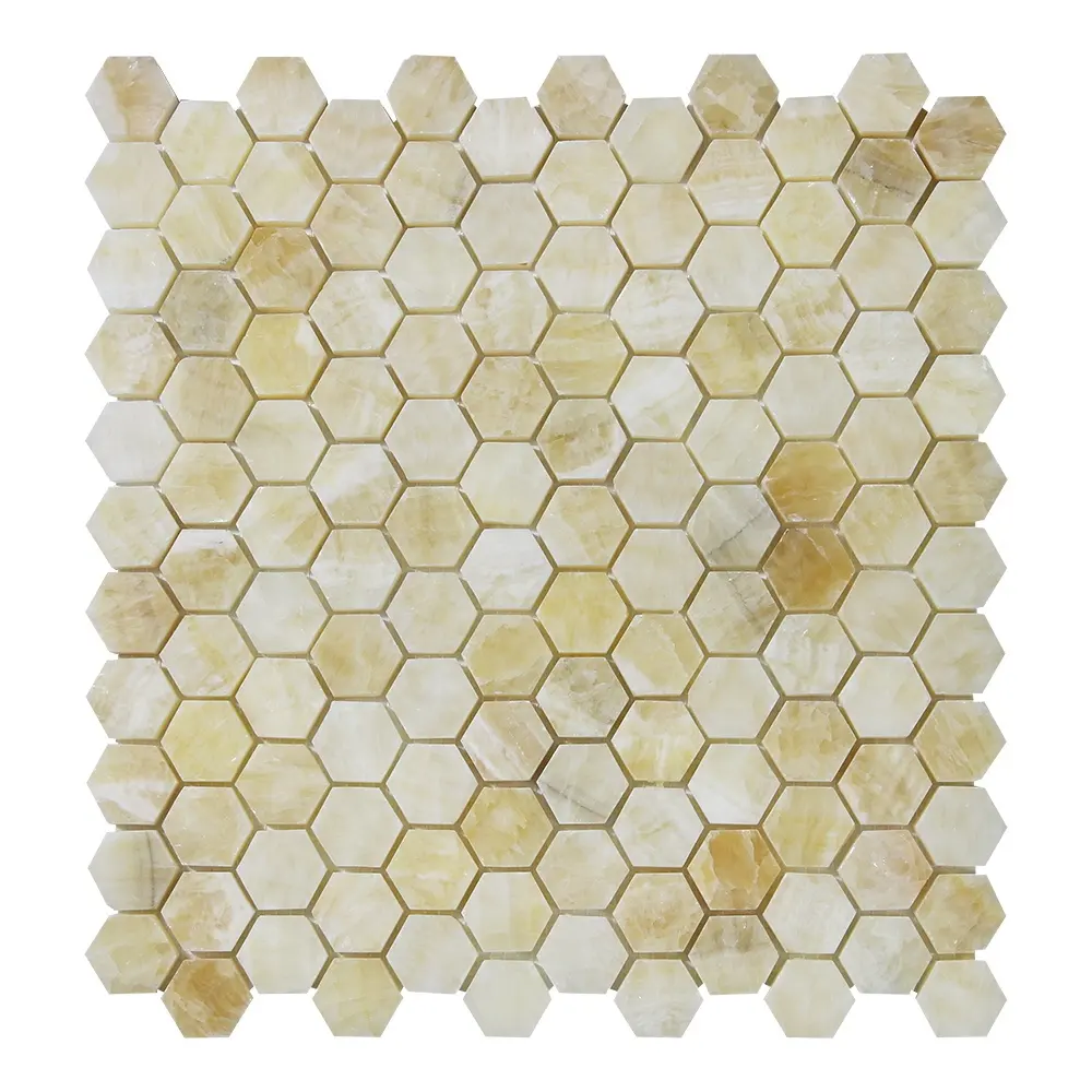 1 pollici Giardino decorativo levigato esagono miele onice mosaico di marmo