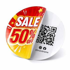 Pegatina Promocional Personalizada de Doble Cara, Diseño con <span class=keywords><strong>Descuento</strong></span> en la Parte Delantera, Código QR en la Parte Trasera, Calcomanía para Redes Sociales para Campañas de Marketing Minorista - Product Image 1