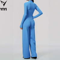 Dames Yoga Sport 2-delige set met ritsjas en wijde pijpen broek Gym Pilates Running Fitness Kleding Activewear Sets Aangepaste logo's