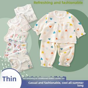 Jersey matériel mignon bébé fille été décontracté confort maison vêtements à manches longues climatisé pyjamas pull Section mince - Product Image 3